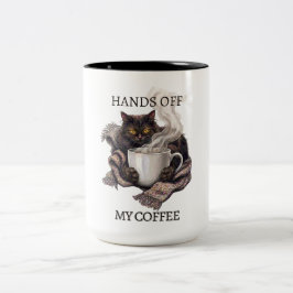 Mijn koffie niet afpakken Grappige vermoeide kat m Tweekleurige Koffiemok