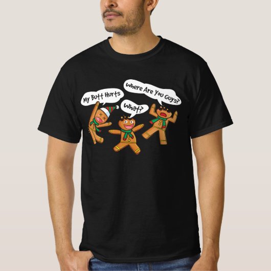 Mijn kont doet pijn Grappig Kerstkoekje Gingerbrea T-shirt (Voorkant)