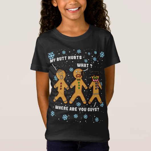 Mijn kont doet pijn Grappig Kerstkoekje Gingerbrea T-shirt (Voorkant)
