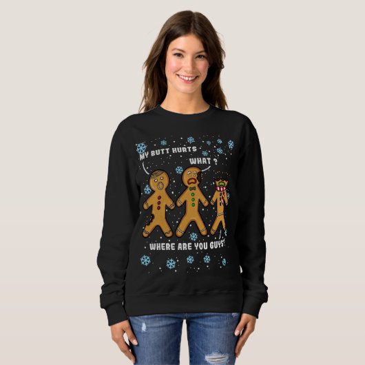 Mijn kont doet pijn Grappig Kerstkoekje Gingerbrea Trui (Voorkant volledig)