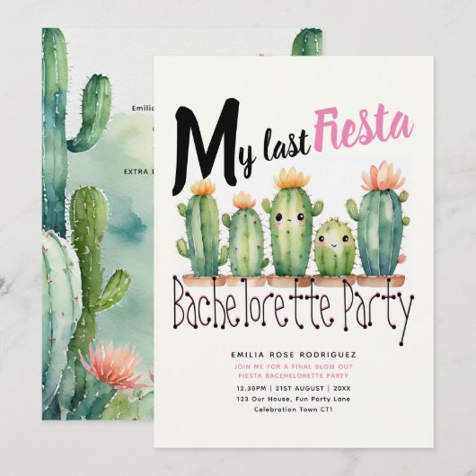 Mijn laatste Fiesta Bachelorette Party Cactussen T Kaart (Voorkant / Achterkant)