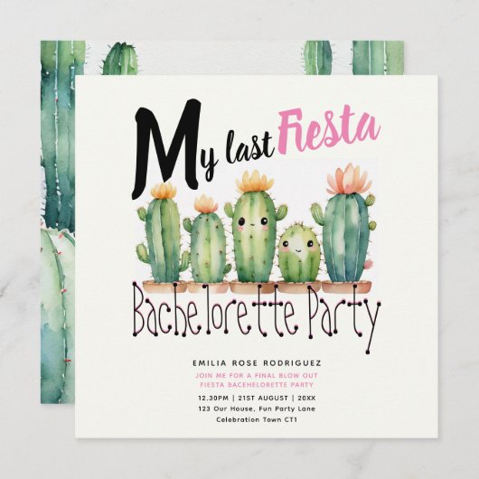 Mijn laatste Fiesta Bachelorette Party Cactussen T Kaart (Voorkant / Achterkant)