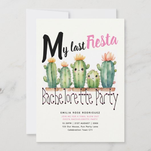 Mijn Laatste Fiesta Vrijgezellenfeest Cacti Thema Kaart (Voorkant)