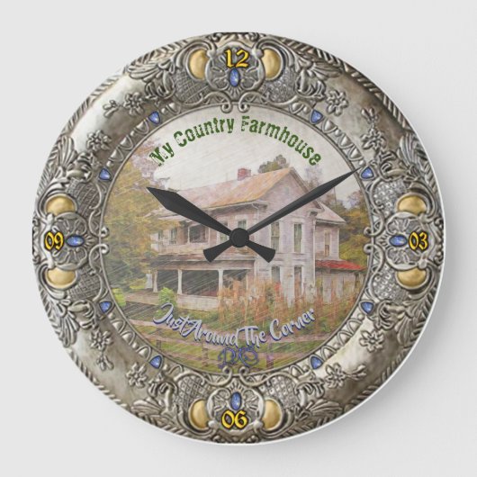 Mijn land Farmhouse Antiek Silver Wall Clock Grote Klok (Voorkant)