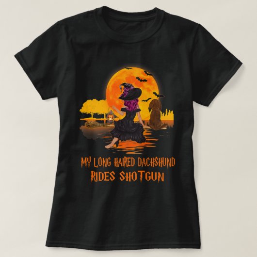 Mijn lange geharrewar Dachshund Rides Shotgun Dog T-shirt (Design voorkant)