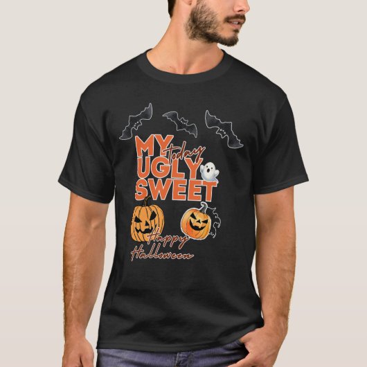 Mijn lelijke zoete Halloween vandaag, Bat, Pompoen T-shirt (Voorkant)