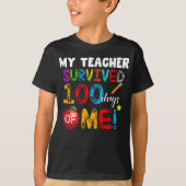 mijn leraar overleefde 100 dagen grappige school t-shirt (Voorkant)