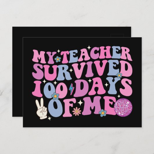 Mijn leraar overleefde 100 dagen van mij Disco Gro Briefkaart (Voorkant / Achterkant)