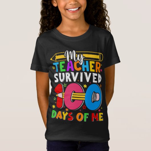 Mijn leraar overleefde 100 dagen van mijn grappige t-shirt (Voorkant)