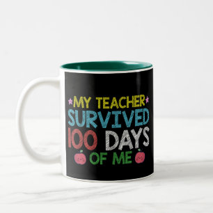 Mijn leraar overleefde de 100e dag van mijn school tweekleurige koffiemok