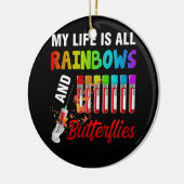 Mijn leven is allemaal regenboog en vlinders flebo keramisch ornament (Links)