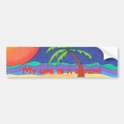 Mijn leven is een strand! Bumpersticker (Voorkant)