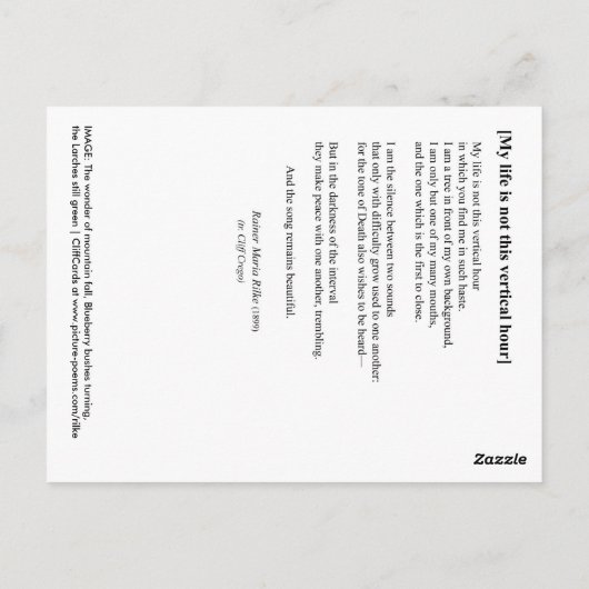 MIJN LEVEN IS NIET DEZE VERTICALE UUR BRIEFKAART (Achterkant)