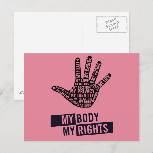 Mijn lichaam Mijn keuze Briefkaart vrouwenrechten (Voorkant / Achterkant)