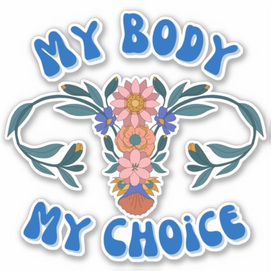Mijn lichaam Mijn keuze Floral Uterus vinyldecal Sticker (Voorkant)