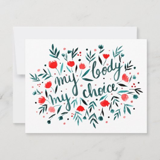 Mijn lichaam, mijn keuze rode waterverf florale kaart (Voorkant)