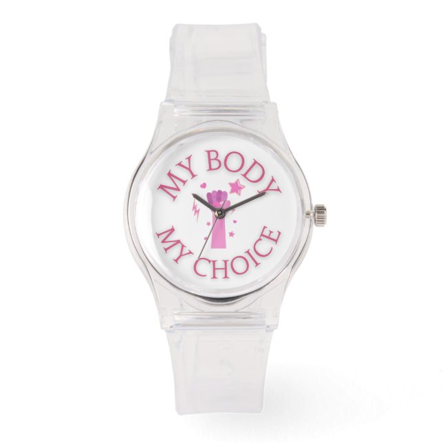Mijn lichaam Mijn keuze Roze Feminist Horloge (Voorkant)