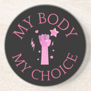Mijn lichaam Mijn keuze Roze Feminist Zandsteen Onderzetter