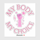 Mijn lichaam Mijn keuze roze vuist feministische v Sticker (Vel)