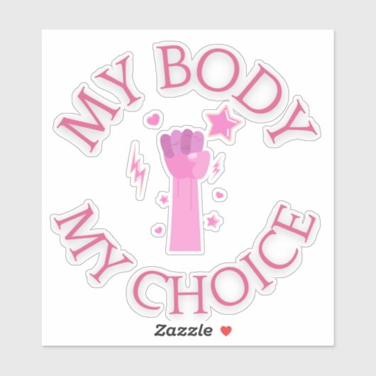 Mijn lichaam Mijn keuze roze vuist feministische v Sticker (Vel)