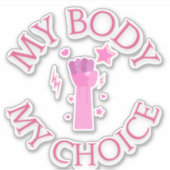 Mijn lichaam Mijn keuze roze vuist feministische v Sticker (Voorkant)