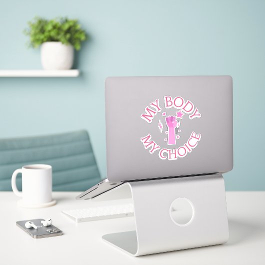Mijn lichaam Mijn keuze roze vuist feministische v Sticker (Laptop op bureau)