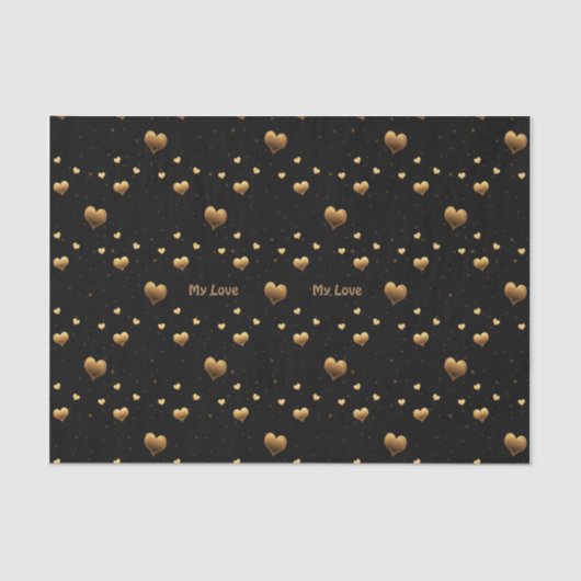 Mijn liefde Elegant Gold Hearts op Black Tissuepapier (Voorkant)