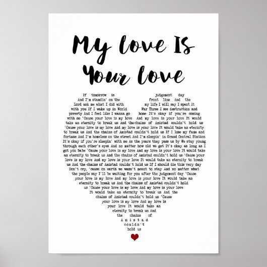 Mijn liefde is jouw liefdeshart song lyric print (Voorkant)
