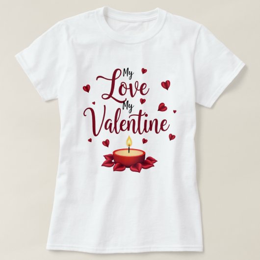 Mijn liefde mijn valentijn rood hart en kaars op w t-shirt (Design voorkant)