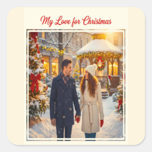 MIJN LIEFDE VOOR KERSTMAN EN -VROUW SCÈNE SAMEN VIERKANTE STICKER