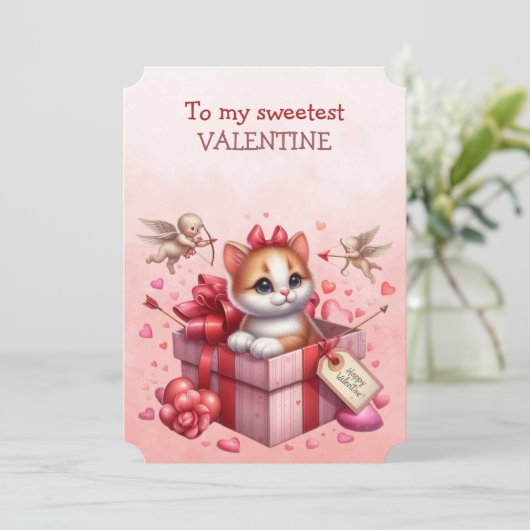 Mijn liefste Valentijnsdag Kitten In Een Doos Feestdagenkaart (Staand voorkant)