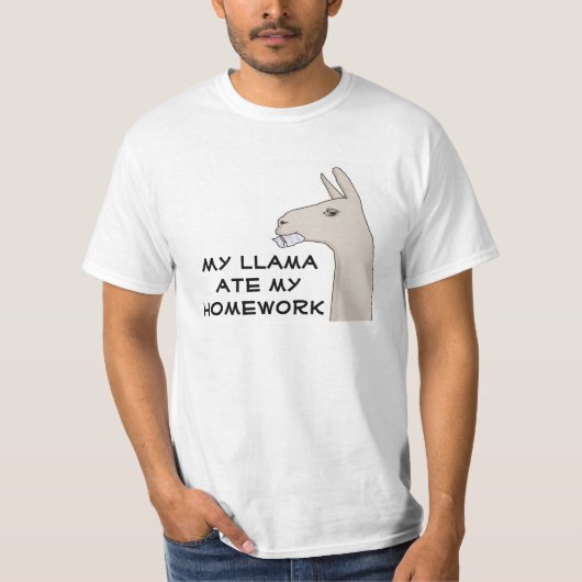 "Mijn Llama Ate My Homework" T-Shirt. T-shirt (Voorkant)