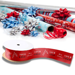 Mijn Logo Merry kerst Business Holly Red Satijnen Lint