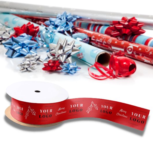 Mijn Logo Merry kerst Business Holly Red Satijnen Lint