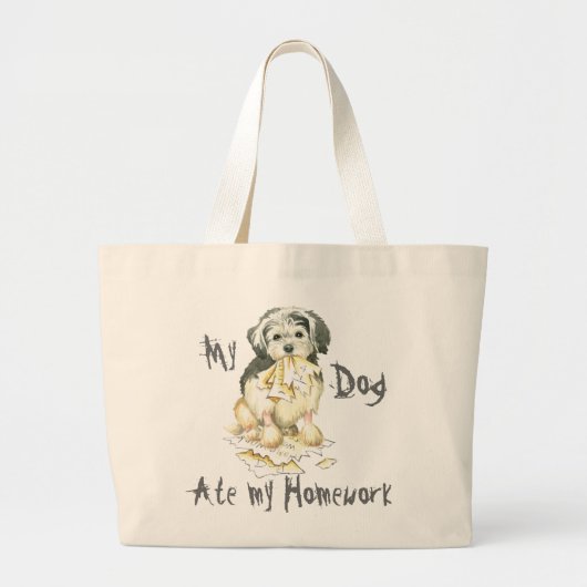 Mijn Lowchen Ate mijn thuiswerk Grote Canvas tas (Voorkant)