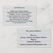 Mijn Mam Hervat Calling Card leuke strepen Contactkaartje (Voorkant / Achterkant)