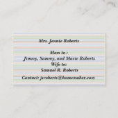 Mijn Mam Hervat Calling Card leuke strepen Contactkaartje (Achterkant)