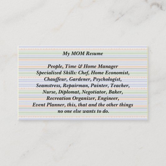 Mijn Mam Hervat Calling Card leuke strepen Contactkaartje (Voorkant)