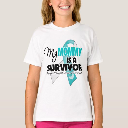 Mijn Mama is een Overlevende - Cervicale Kanker T-shirt (Voorkant)