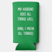 Mijn man doet alles goed. Groen en wit Seltzer Blikjeskoeler (Achterkant)