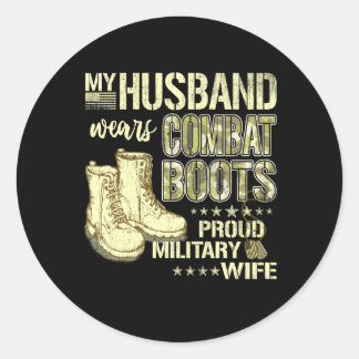 Mijn man draagt gevechtslaarzen Trots militair Ronde Sticker