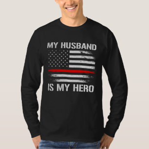 Mijn man is mijn held brandweervrouw dunne rode li t-shirt