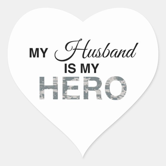 Mijn man is mijn Hero Digital Camouflage Hart Sticker (Voorkant)