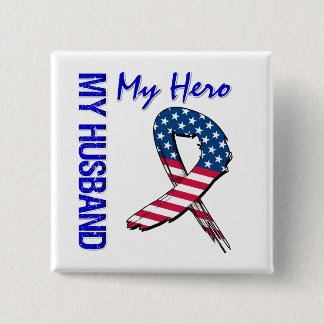 Mijn man Mijn Hero Patriotic Grunge Ribbon Vierkante Button 5,1 Cm
