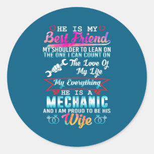 Mijn man monteur ik ben trots zijn vrouw ronde sticker