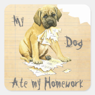 Mijn Mastiff Ate Mijn thuiswerk Vierkante Sticker