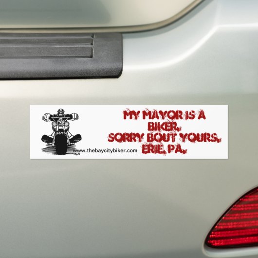 MIJN MAYOR IS EEN BIKER. BUMPERSTICKER (Op auto)