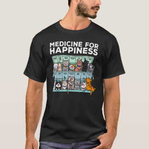 Mijn medicijn voor geluk heet elke dag katten Ki T-shirt