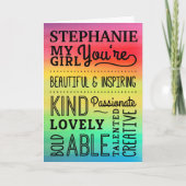 Mijn meisje van de verjaardag - kleurrijke complim kaart (Voorkant)
