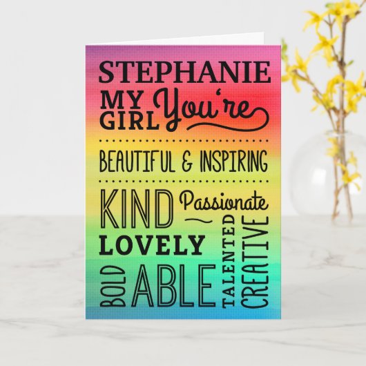 Mijn meisje van de verjaardag - kleurrijke complim kaart (Gele Bloem)